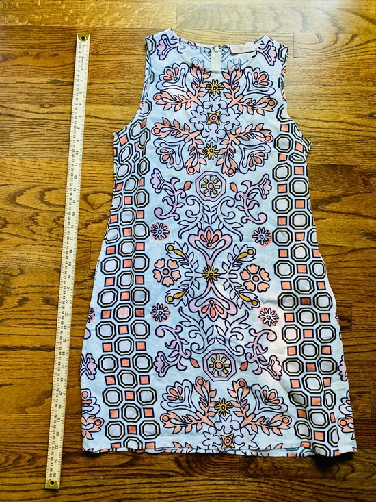 Tory Burch Hicks Garden Party Linen Blend Mini Dress Blue Pink Print Shift S/P - Picture 4 of 9